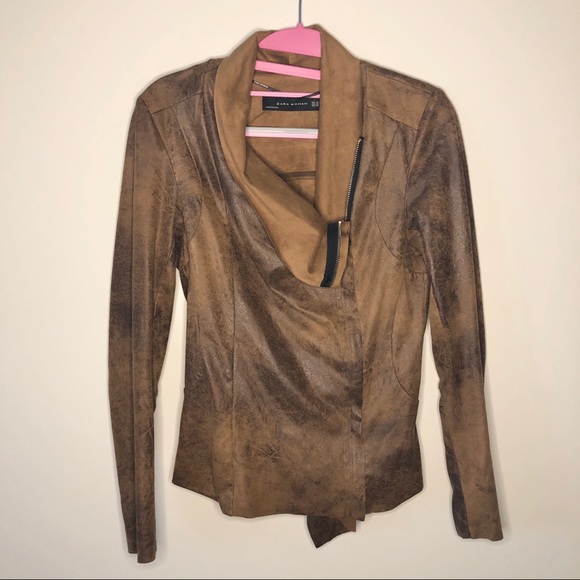 Zara Vegan Suede Leather Moto Brown Jacket XS - Picture 4 of 10